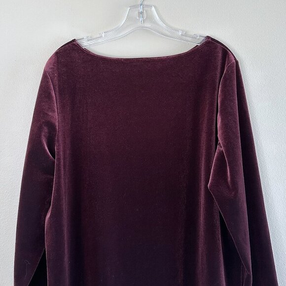 Chico's Travelers Collection Burgundy Velour Velvet Sequin Trim Tunic Top - Picture 7 of 13
